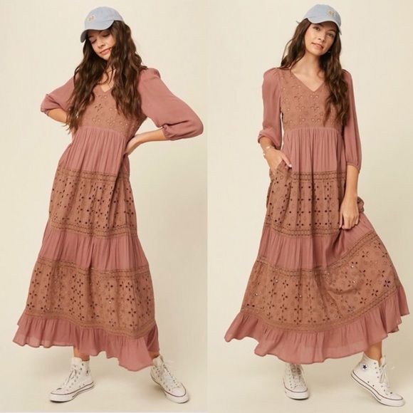 NEW Blissfully Boho Cut-out Eyelet Lace Maxi Dress - Picture 12 of 14